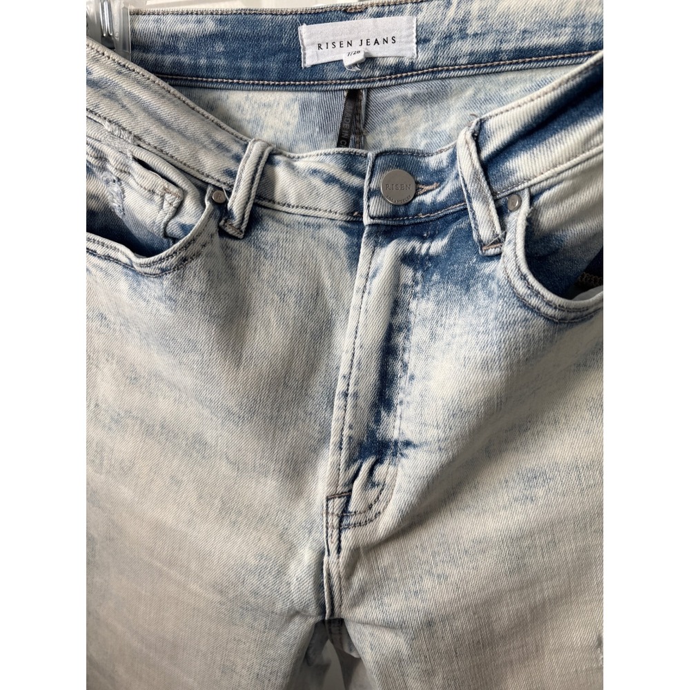 Risen Jeans Womens 7/28 Light Acid Wash High Rise Slim Fit Distressed Denim - Picture 3 of 9